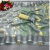 Generic Women's Cotton Linen Printed Saree With Unstitched Blouse (5.5Mtr, Grey)