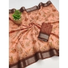 Generic Women's Cotton Linen Printed Saree With Unstitched Blouse (5.5Mtr, Maroon)