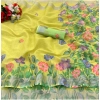 Generic Women's Cotton Linen Printed Saree With Unstitched Blouse (5.5Mtr, Mint-Green)