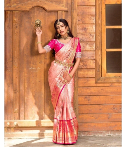 Generic Women's Silk Blend Self Design Banarasi Saree With Unstitched Blouse (5.5Mtr, Peach) Generic Women's Silk Blend Self Design Banarasi Saree With Unstitched Blouse (5.5Mtr, Peach)