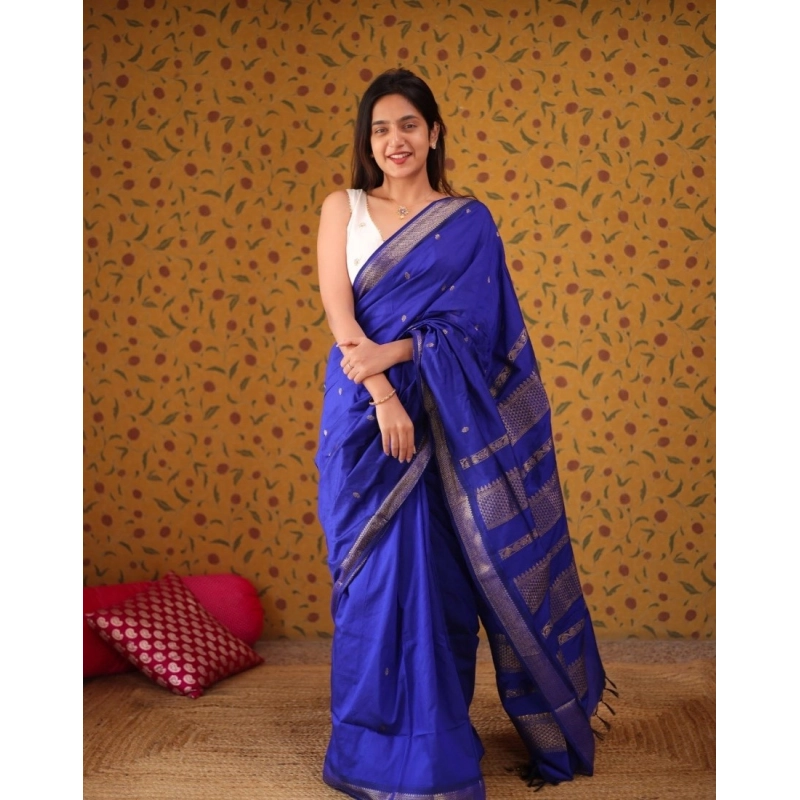 Women's Silk Blend Self Design Bollywood Saree With Unstitched Blouse (5.5Mtr, Blue) Women's Silk Blend Self Design Bollywood Saree With Unstitched Blouse (5.5Mtr, Blue)