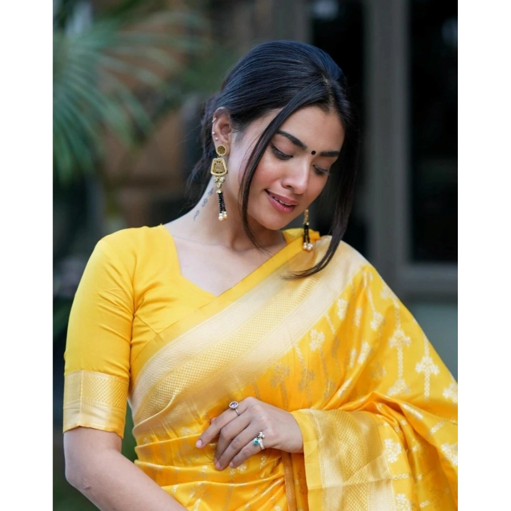 Generic Women's Silk Blend Self Design Banarasi Saree With Unstitched Blouse (5.5Mtr, Yellow) Generic Women's Silk Blend Self Design Banarasi Saree With Unstitched Blouse (5.5Mtr, Yellow)