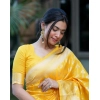 Generic Women's Silk Blend Self Design Banarasi Saree With Unstitched Blouse (5.5Mtr, Yellow)