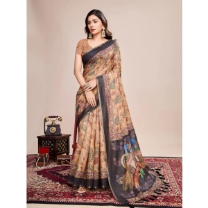 Generic Women's Georgette Embroidered  Saree With Unstitched Blouse (5.5Mtr, Brown)