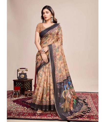Generic Women's Georgette Embroidered  Saree With Unstitched Blouse (5.5Mtr, Brown)