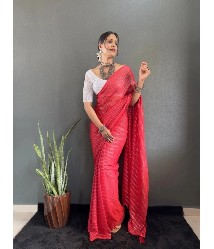Generic Women's Chiffon Woven Bollywood Saree With Unstitched Blouse (5.5Mtr, Red)