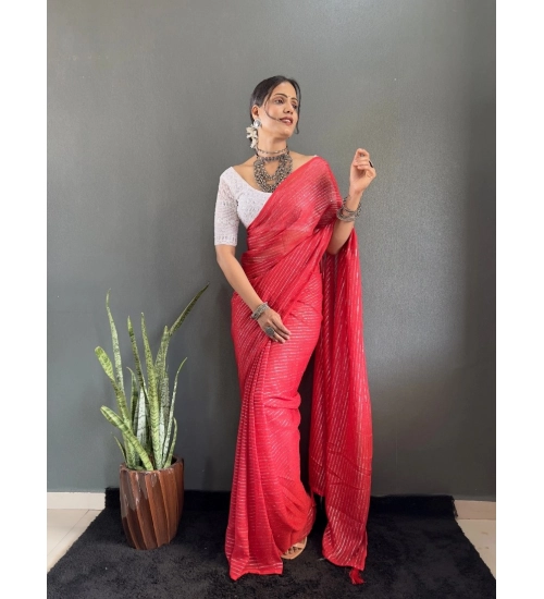 Generic Women's Chiffon Woven Bollywood Saree With Unstitched Blouse (5.5Mtr, Red)