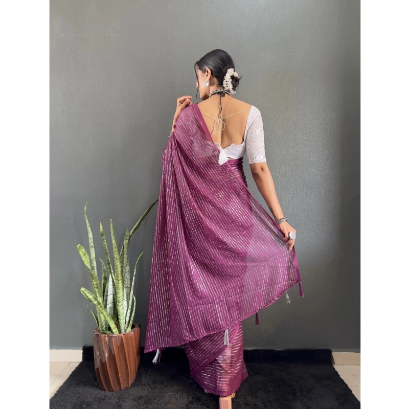 Women's Chiffon Woven Bollywood Saree With Unstitched Blouse (5.5Mtr, Purple) Women's Chiffon Woven Bollywood Saree With Unstitched Blouse (5.5Mtr, Purple)