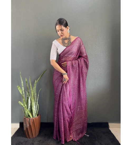 Generic Women's Chiffon Woven Bollywood Saree With Unstitched Blouse (5.5Mtr, Purple)