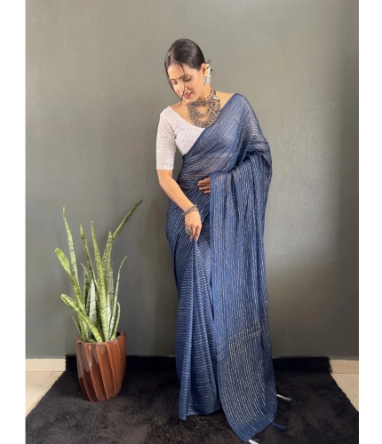 Generic Women's Chiffon Woven Bollywood Saree With Unstitched Blouse (5.5Mtr, Navy)