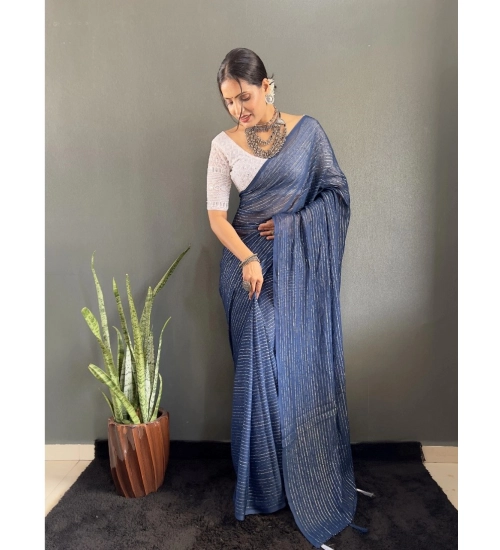 Generic Women's Chiffon Woven Bollywood Saree With Unstitched Blouse (5.5Mtr, Navy)