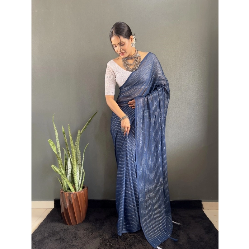 Women's Chiffon Woven Bollywood Saree With Unstitched Blouse (5.5Mtr, Navy)