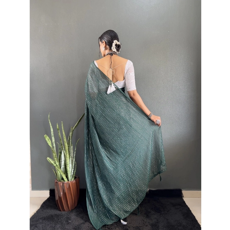 Women's Chiffon Woven Bollywood Saree With Unstitched Blouse (5.5Mtr, Green) Women's Chiffon Woven Bollywood Saree With Unstitched Blouse (5.5Mtr, Green)