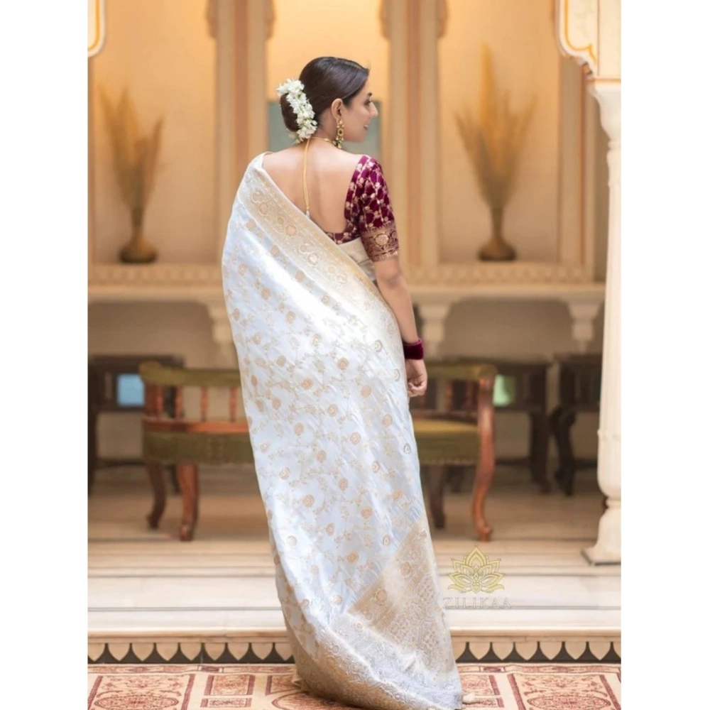 Generic Women's Silk Woven Kanjivaram Saree With Unstitched Blouse (5.5Mtr, White) Generic Women's Silk Woven Kanjivaram Saree With Unstitched Blouse (5.5Mtr, White)