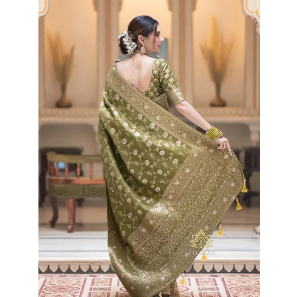 Generic Women's Silk Woven Kanjivaram Saree With Unstitched Blouse (5.5Mtr, Mehendi Green) Generic Women's Silk Woven Kanjivaram Saree With Unstitched Blouse (5.5Mtr, Mehendi Green)