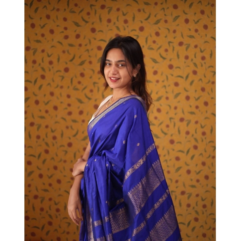 Women's Silk Blend Self Design Bollywood Saree With Unstitched Blouse (5.5Mtr, Blue) Women's Silk Blend Self Design Bollywood Saree With Unstitched Blouse (5.5Mtr, Blue)