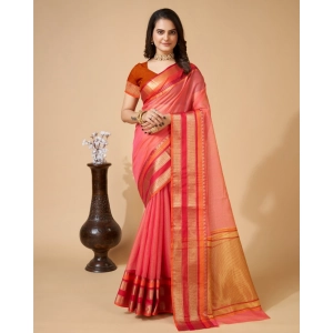 Generic Women's Cotton Blend Woven  Saree With Unstitched Blouse (5.5Mtr, Pink)