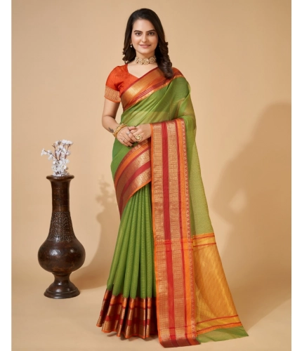 Generic Women's Cotton Blend Woven  Saree With Unstitched Blouse (5.5Mtr, Green)