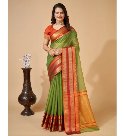 Generic Women's Cotton Blend Woven  Saree With Unstitched Blouse (5.5Mtr, Green)