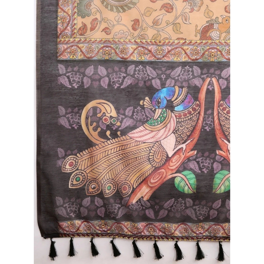 Generic Women's Georgette Embroidered  Saree With Unstitched Blouse (5.5Mtr, Brown)