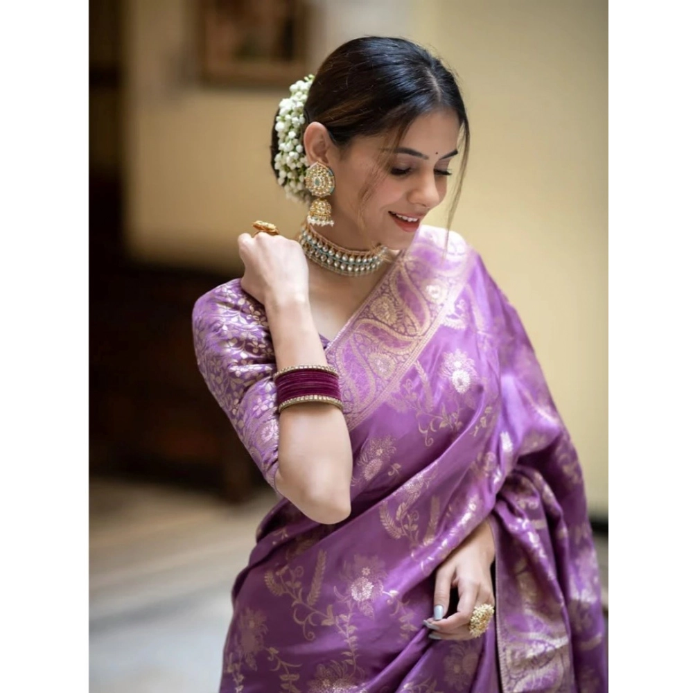 Generic Women's Art Silk Embellished Kanjivaram Saree With Unstitched Blouse (5.5Mtr, Lavender) Generic Women's Art Silk Embellished Kanjivaram Saree With Unstitched Blouse (5.5Mtr, Lavender)