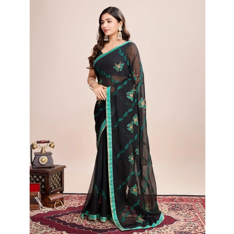 Women's Georgette Printed Saree With Unstitched Blouse (5.5Mtr, Rama) Women's Georgette Printed Saree With Unstitched Blouse (5.5Mtr, Rama)