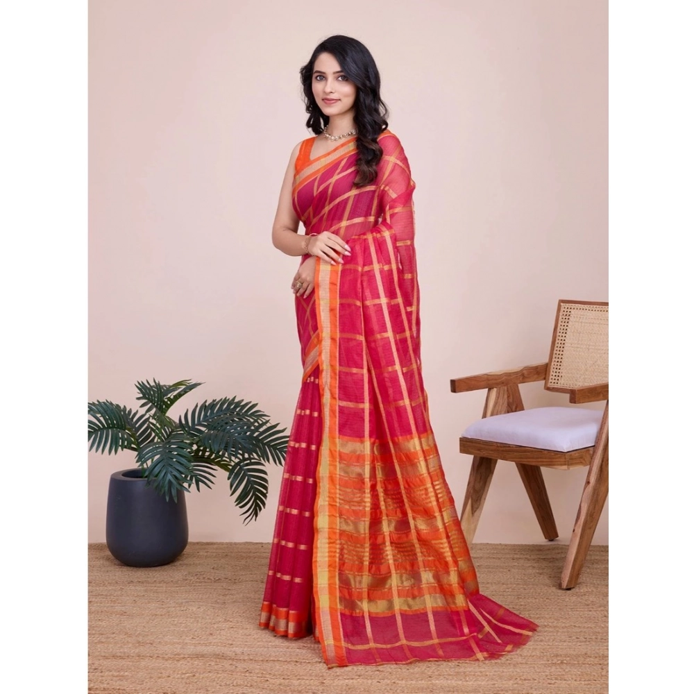Generic Women's Cotton Silk Checkered Kota Doria Saree With Unstitched Blouse (5.5Mtr, Red) Generic Women's Cotton Silk Checkered Kota Doria Saree With Unstitched Blouse (5.5Mtr, Red)