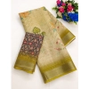 Generic Women's Cotton-Linen Printed Saree With Unstitched Blouse (5.5Mtr, Mehandi)