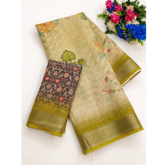 Generic Women's Cotton-Linen Printed Saree With Unstitched Blouse (5.5Mtr, Mehandi) Generic Women's Cotton-Linen Printed Saree With Unstitched Blouse (5.5Mtr, Mehandi)