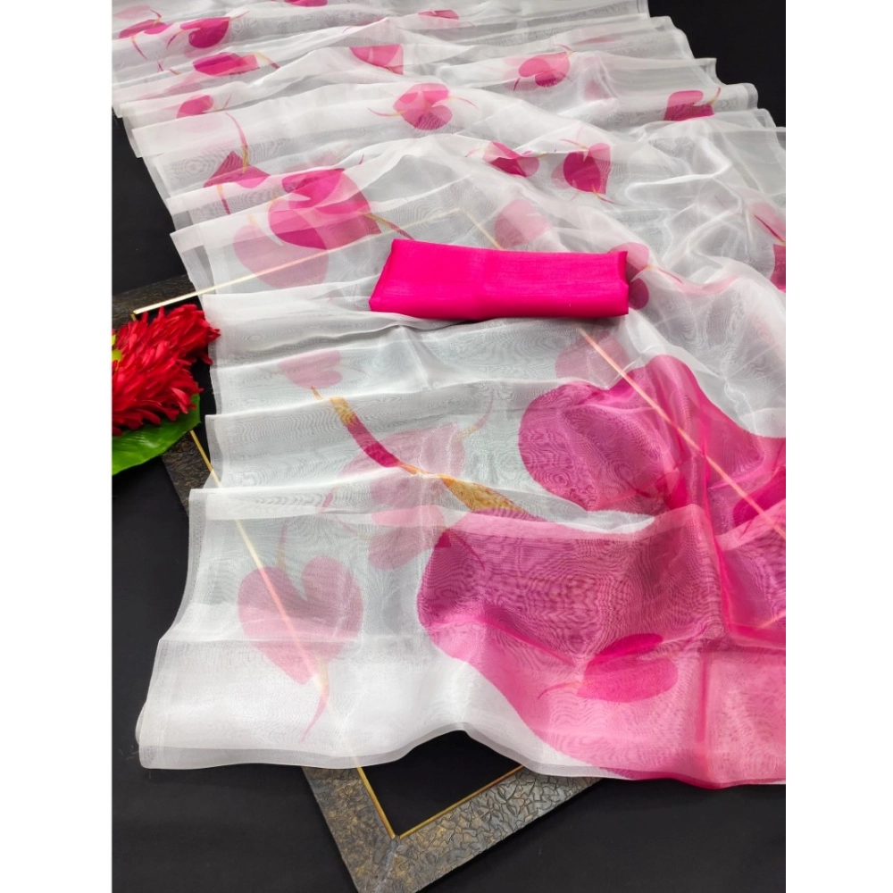 Generic Women's Organza Printed Saree With Unstitched Blouse (5.5Mtr, White) Generic Women's Organza Printed Saree With Unstitched Blouse (5.5Mtr, White)