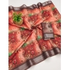 Generic Women's Cotton Linen Printed Saree With Unstitched Blouse (5.5Mtr, Maroon)