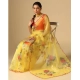 Generic Women's Organza Printed Saree With Unstitched Blouse (5.5Mtr, Yellow)