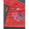 Generic Women's Cotton Linen Printed Saree With Unstitched Blouse (5.5Mtr, Red)