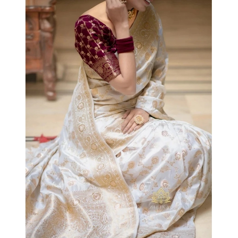 Generic Women's Silk Woven Kanjivaram Saree With Unstitched Blouse (5.5Mtr, White) Generic Women's Silk Woven Kanjivaram Saree With Unstitched Blouse (5.5Mtr, White)