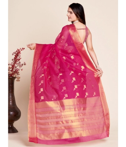 Generic Women's Silk Blend Printed Banarasi Saree With Unstitched Blouse (5.5Mtr, Pink)