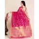 Generic Women's Silk Blend Printed Banarasi Saree With Unstitched Blouse (5.5Mtr, Pink)