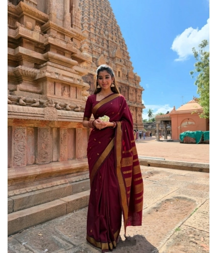 Generic Women's Jacquard Self Design Bollywood Saree With Unstitched Blouse (5.5Mtr, Maroon)