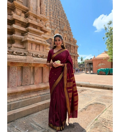 Generic Women's Jacquard Self Design Bollywood Saree With Unstitched Blouse (5.5Mtr, Maroon)