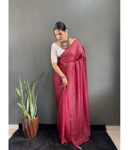 Generic Women's Chiffon Woven Bollywood Saree With Unstitched Blouse (5.5Mtr, Pink)