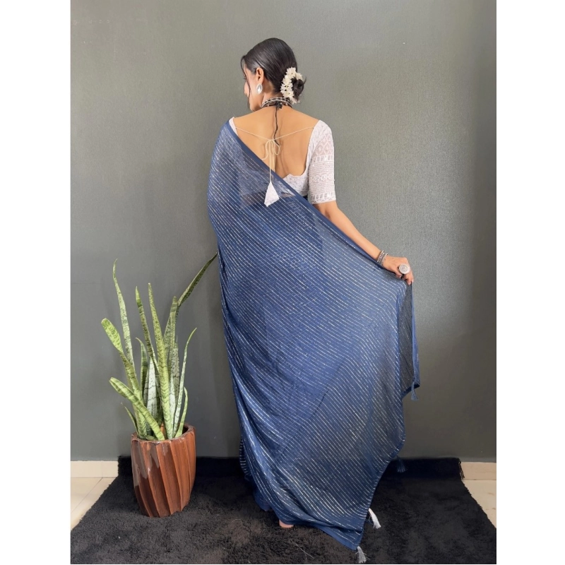Women's Chiffon Woven Bollywood Saree With Unstitched Blouse (5.5Mtr, Navy)