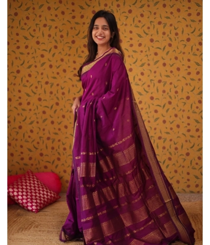 Generic Women's Silk Blend Self Design Bollywood Saree With Unstitched Blouse (5.5Mtr, Purple)