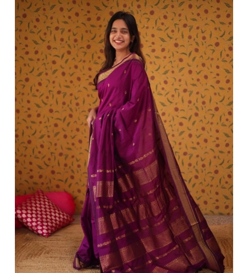 Generic Women's Silk Blend Self Design Bollywood Saree With Unstitched Blouse (5.5Mtr, Purple)
