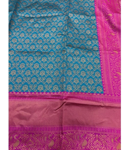 Generic Women's Silk Blend Self Design Banarasi Saree With Unstitched Blouse (5.5Mtr, Sky Blue)
