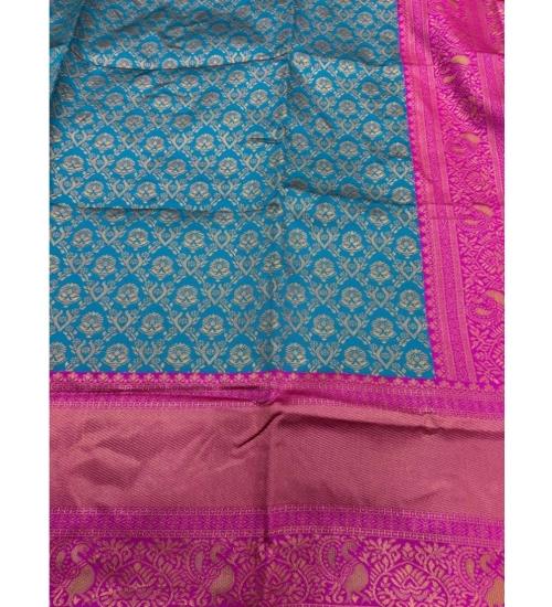 Generic Women's Silk Blend Self Design Banarasi Saree With Unstitched Blouse (5.5Mtr, Sky Blue)