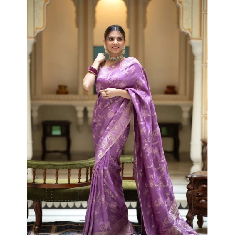 Women's Art Silk Embellished Kanjivaram Saree With Unstitched Blouse (5.5Mtr, Lavender) Women's Art Silk Embellished Kanjivaram Saree With Unstitched Blouse (5.5Mtr, Lavender)