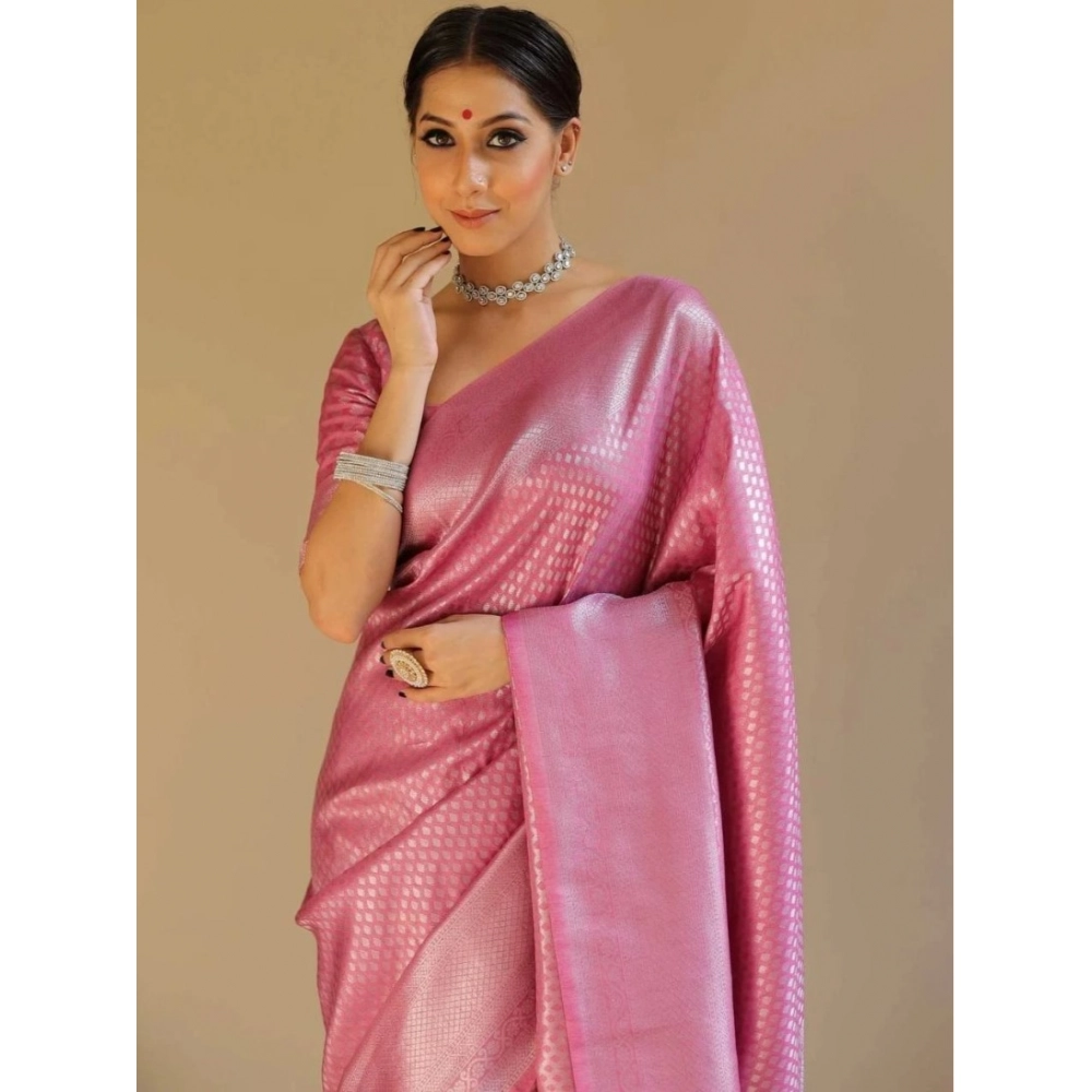 Generic Women's Silk Blend Woven Kanjivaram Saree With Unstitched Blouse (5.5Mtr, Pink) Generic Women's Silk Blend Woven Kanjivaram Saree With Unstitched Blouse (5.5Mtr, Pink)