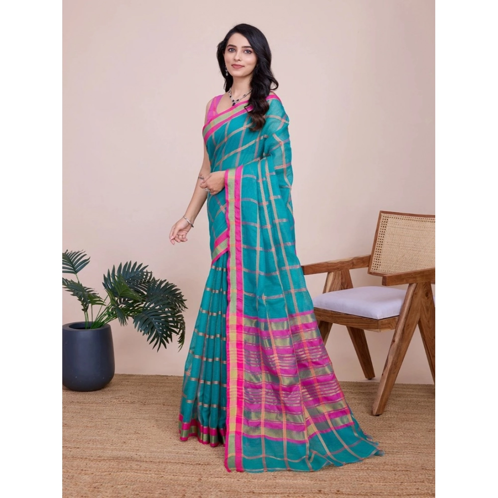 Generic Women's Cotton Silk Checkered Kota Doria Saree With Unstitched Blouse (5.5Mtr, Rama) Generic Women's Cotton Silk Checkered Kota Doria Saree With Unstitched Blouse (5.5Mtr, Rama)