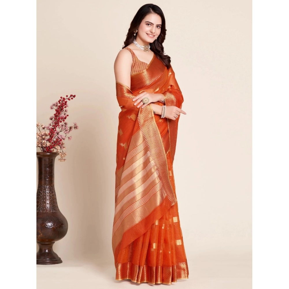 Generic Women's Silk Blend Printed Banarasi Saree With Unstitched Blouse (5.5Mtr, Red) Generic Women's Silk Blend Printed Banarasi Saree With Unstitched Blouse (5.5Mtr, Red)