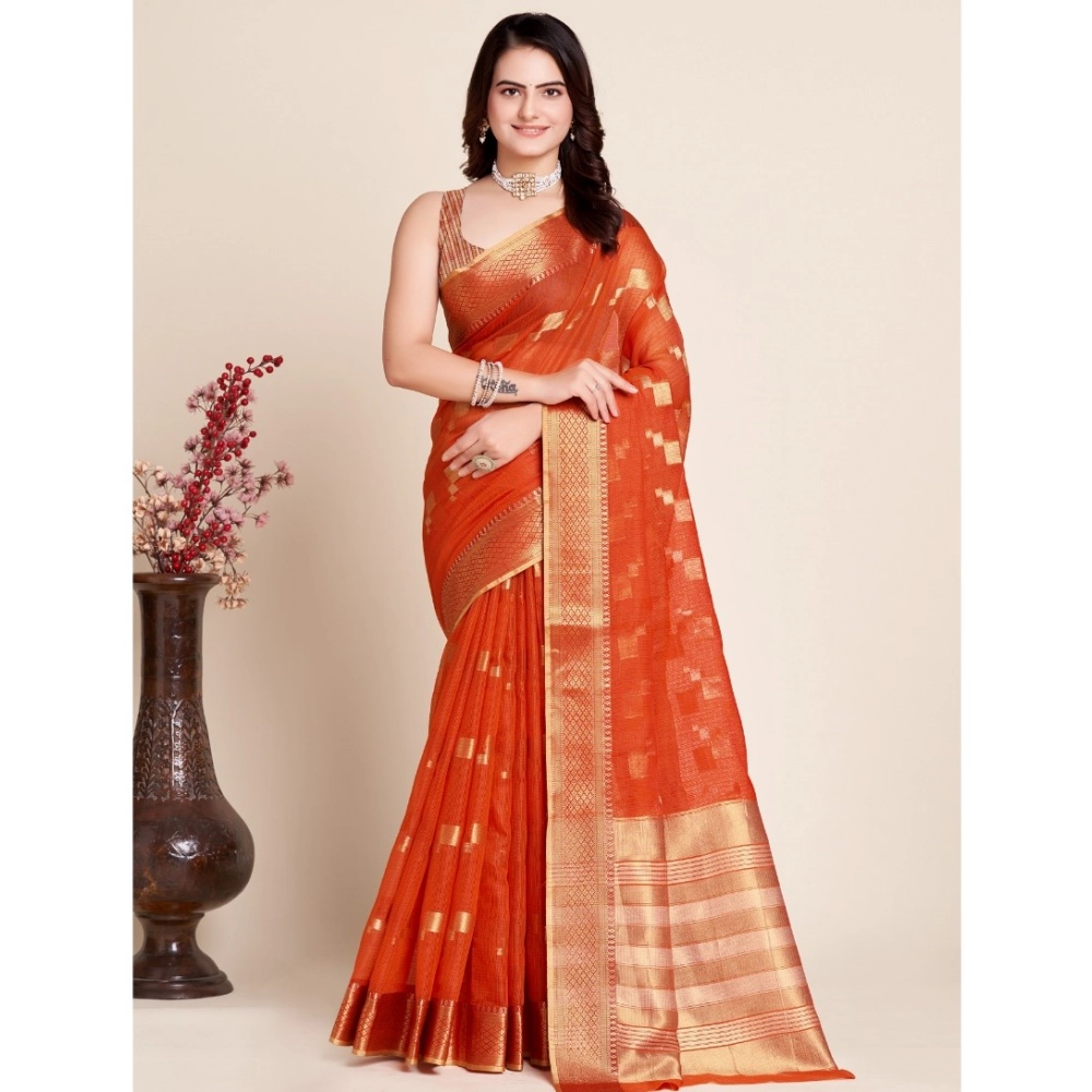 Generic Women's Silk Blend Printed Banarasi Saree With Unstitched Blouse (5.5Mtr, Red) Generic Women's Silk Blend Printed Banarasi Saree With Unstitched Blouse (5.5Mtr, Red)