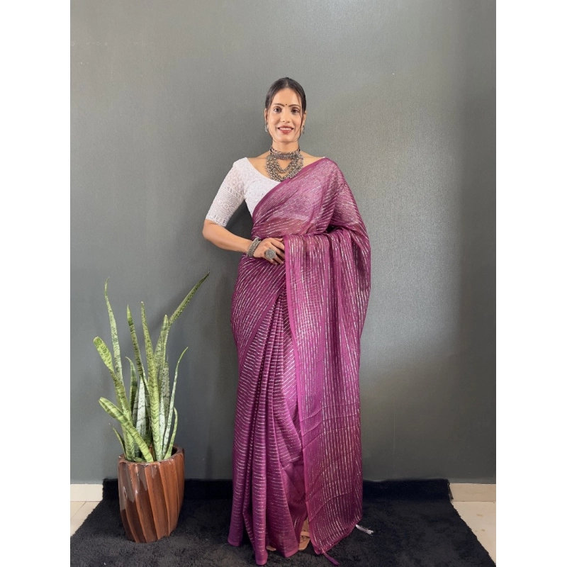Women's Chiffon Woven Bollywood Saree With Unstitched Blouse (5.5Mtr, Purple) Women's Chiffon Woven Bollywood Saree With Unstitched Blouse (5.5Mtr, Purple)